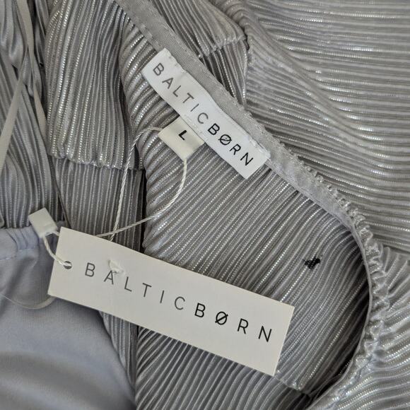 Baltic Born Athena Pleated Dress Metallic Silver Gray Womens Large Bridesmaid - Picture 4 of 5